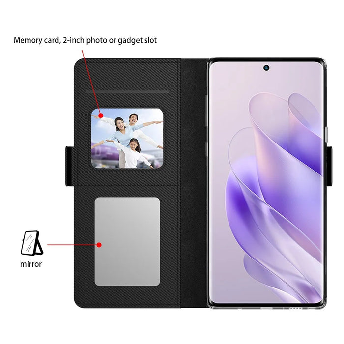 For Infinix Zero 30 5G Cell Phone Case PU Leather Folio Flip Cover with Mirror - Black - 3