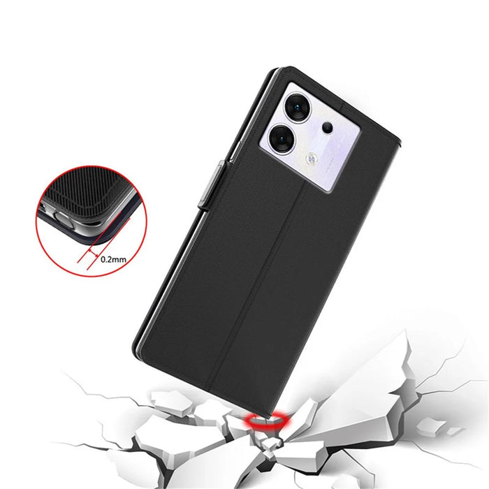 For Infinix Zero 30 5G Cell Phone Case PU Leather Folio Flip Cover with Mirror - Black - 5