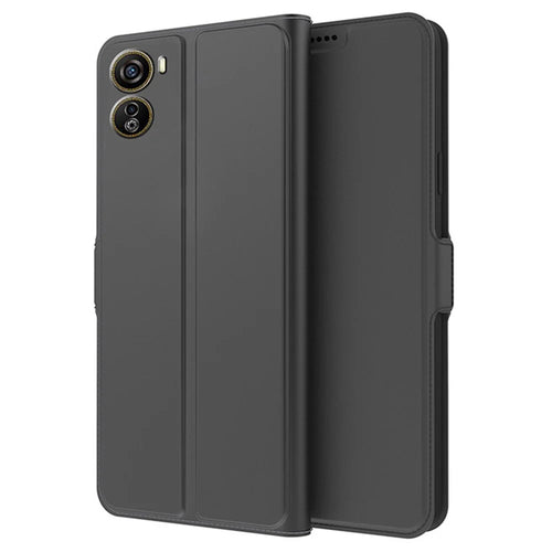 For ZTE nubia Neo 5G Magnetic Phone Case PU Leather Flip Cover With Stand, Card Holder - Black - 1