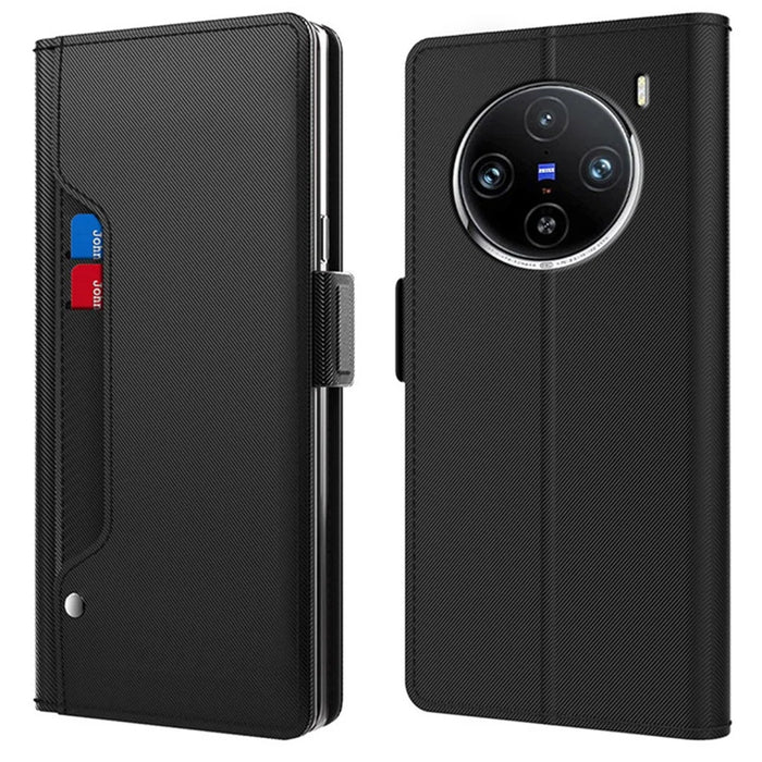 For vivo X100 Pro 5G Cell Phone Cases PU Leather Stand Cover with Mirror - Black - 1