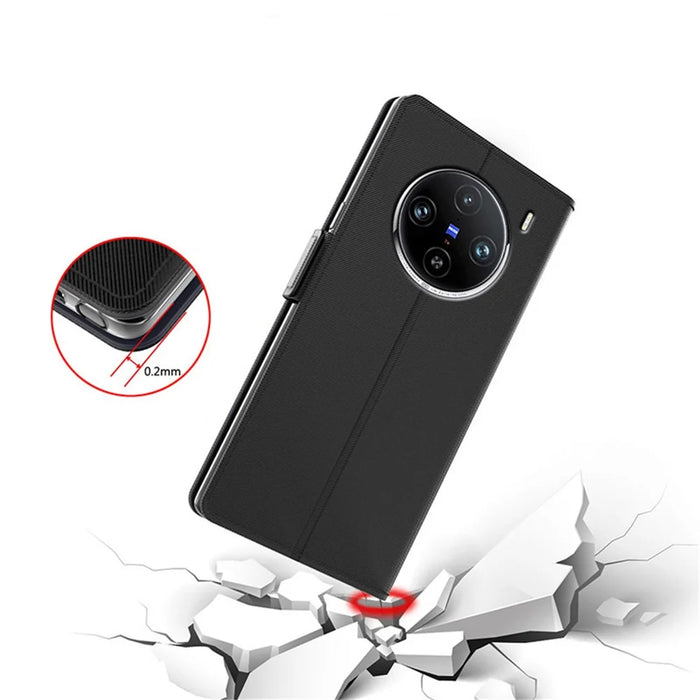 For vivo X100 Pro 5G Cell Phone Cases PU Leather Stand Cover with Mirror - Black - 5