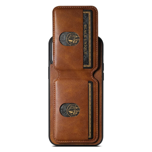 SUTENI H02 For iPhone 15 Pro Max Magnetic Phone Case Vertical Flip Card Holder Leather+TPU Cover - Brown - 2