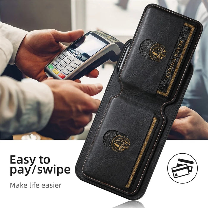 SUTENI H02 For iPhone 14 Pro Max Leather Case Waxy Texture Vertical Flip Card Holder Phone Cover - Black - 4