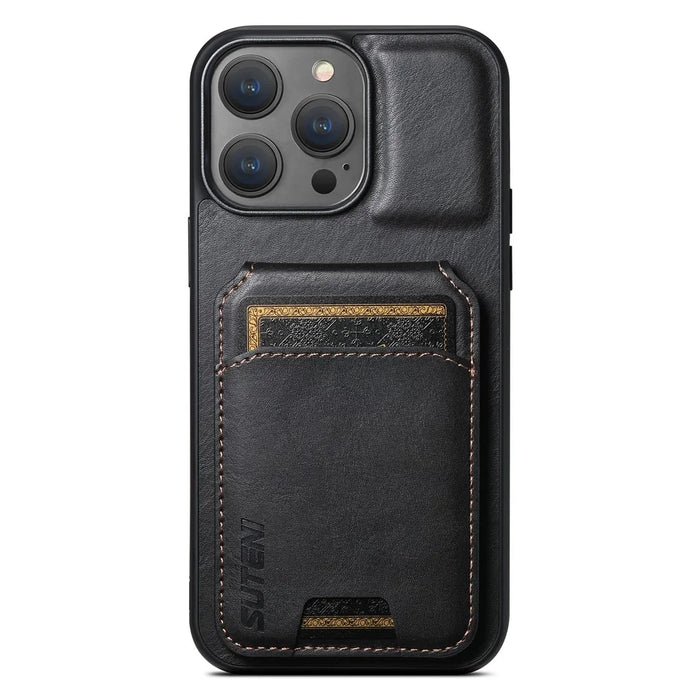 SUTENI H02 For iPhone 14 Pro Max Leather Case Waxy Texture Vertical Flip Card Holder Phone Cover - Black - 5
