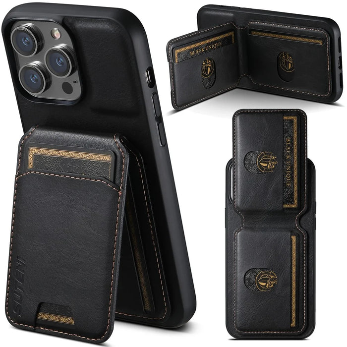 SUTENI H02 For iPhone 14 Pro Max Leather Case Waxy Texture Vertical Flip Card Holder Phone Cover - Black - 6