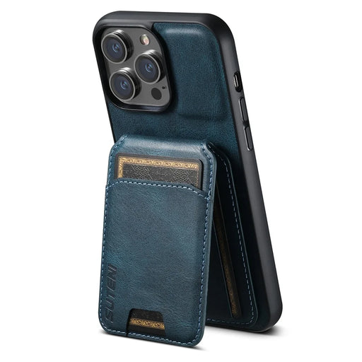 SUTENI H02 For iPhone 15 Pro Magnetic Case Anti-scratch Leather Waxy Texture Card Slots Phone Cover - Blue - 1