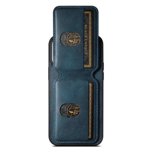 SUTENI H02 For iPhone 15 Pro Magnetic Case Anti-scratch Leather Waxy Texture Card Slots Phone Cover - Blue - 2
