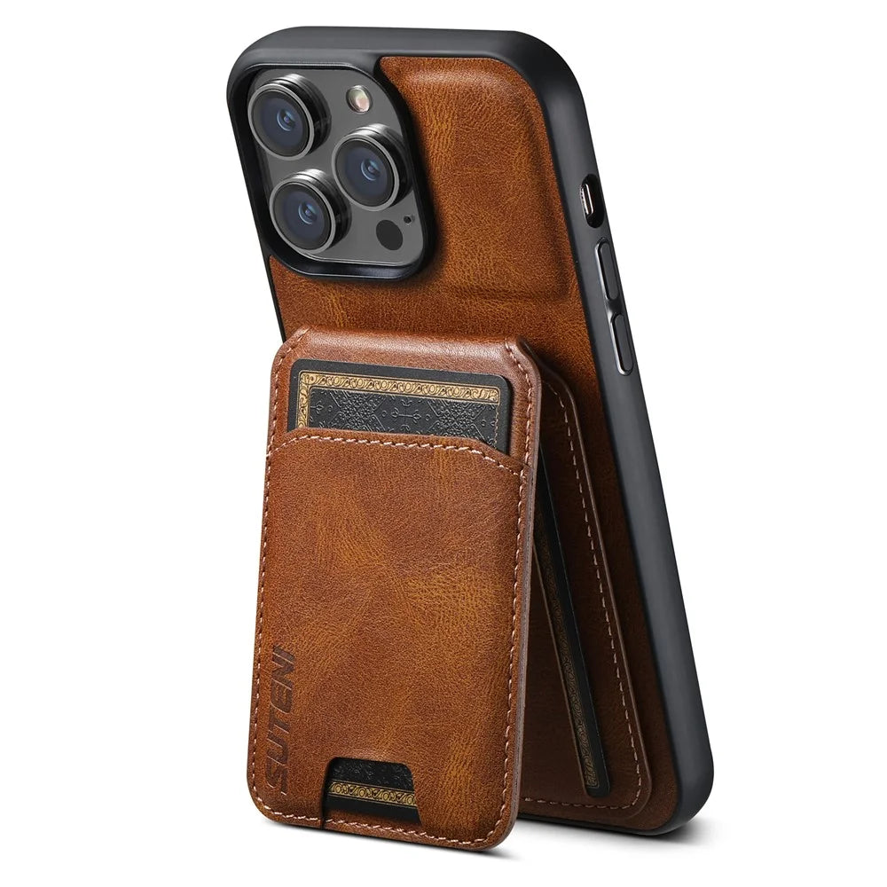 SUTENI H02 For iPhone 13 Pro 6.1 inch Case Vertical Flip Card Slots Waxy Texture Phone Protector - Brown - 1