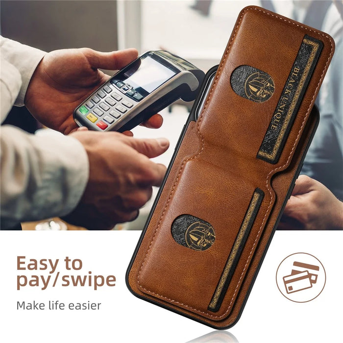 SUTENI H02 For iPhone 13 Pro 6.1 inch Case Vertical Flip Card Slots Waxy Texture Phone Protector - Brown - 4