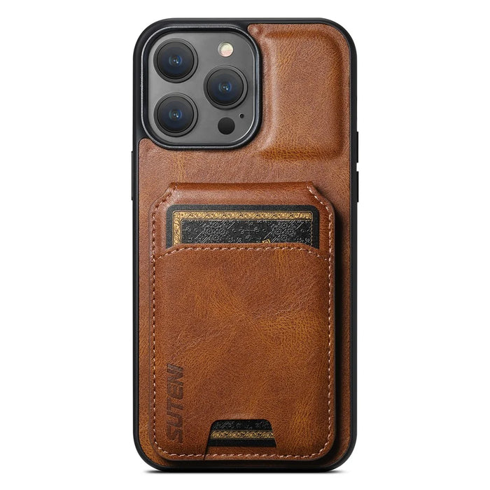 SUTENI H02 For iPhone 13 Pro 6.1 inch Case Vertical Flip Card Slots Waxy Texture Phone Protector - Brown - 5