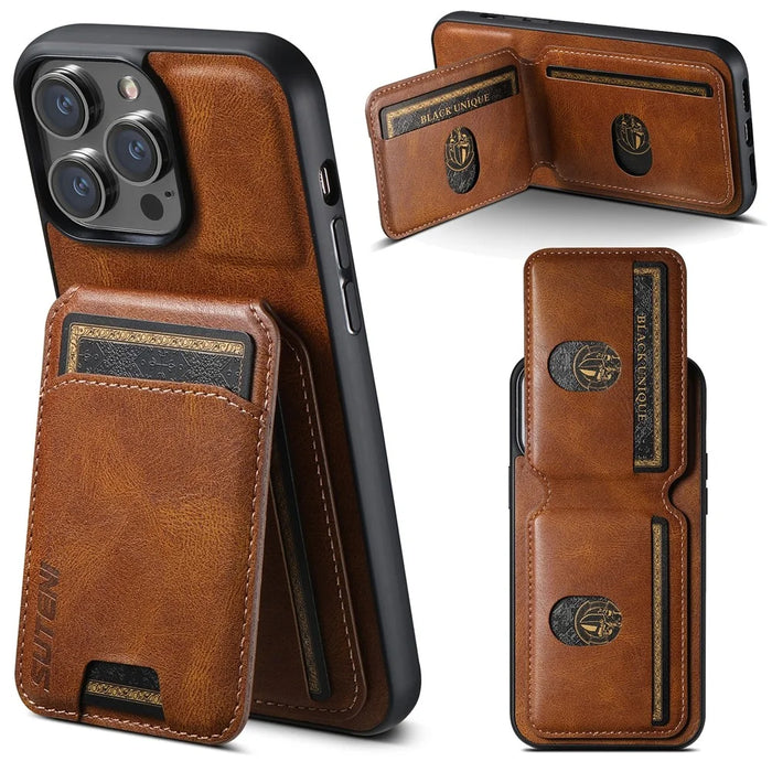 SUTENI H02 For iPhone 13 Pro 6.1 inch Case Vertical Flip Card Slots Waxy Texture Phone Protector - Brown - 6