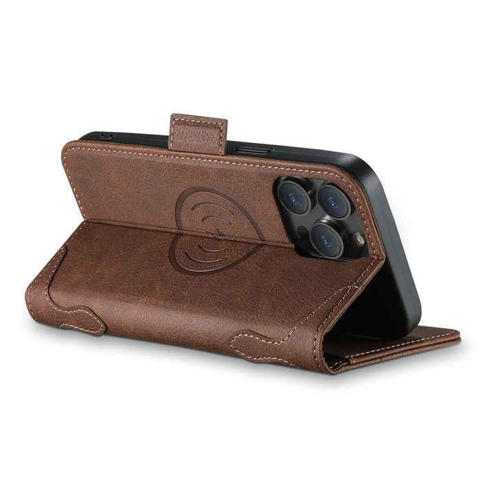 SUTENI J07 For iPhone 15 Pro Case Litchi Texture PU Leather Wallet Phone Shell Compatible with MagSafe - Brown - 3