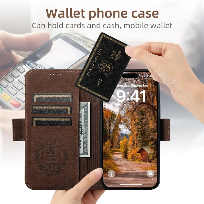 SUTENI J07 For iPhone 15 Pro Case Litchi Texture PU Leather Wallet Phone Shell Compatible with MagSafe - Brown - 5