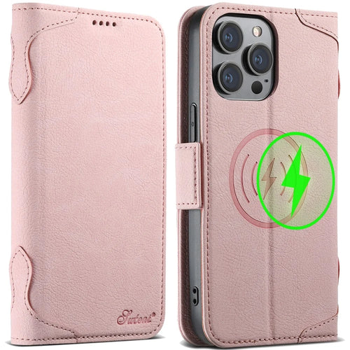 SUTENI J07 For iPhone 14 Pro Case Compatible with MagSafe Anti-scratch Litchi Texture Phone Cover - Pink - 1