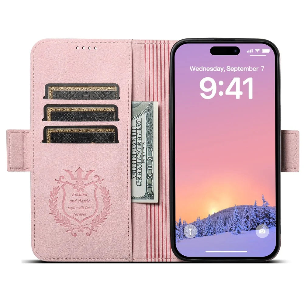 SUTENI J07 For iPhone 14 Pro Case Compatible with MagSafe Anti-scratch Litchi Texture Phone Cover - Pink - 2