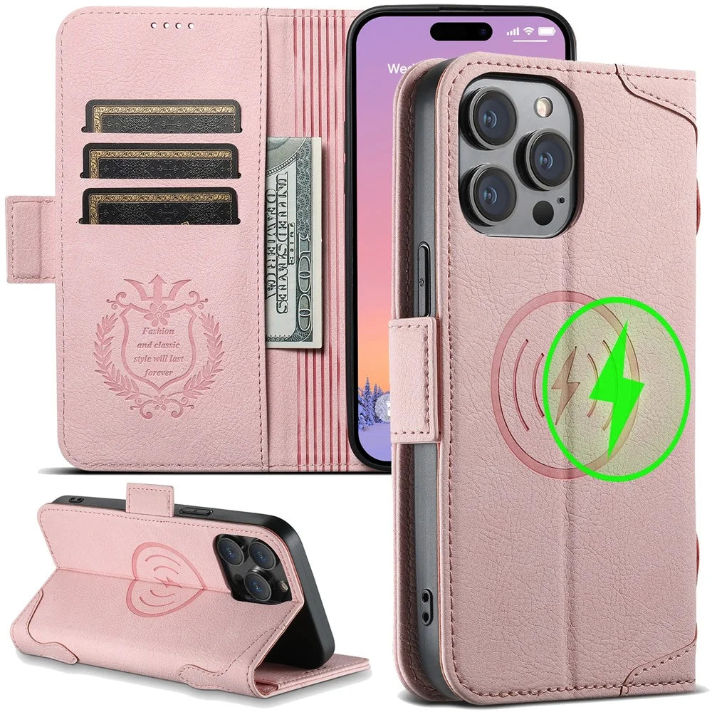 SUTENI J07 For iPhone 14 Pro Case Compatible with MagSafe Anti-scratch Litchi Texture Phone Cover - Pink - 7