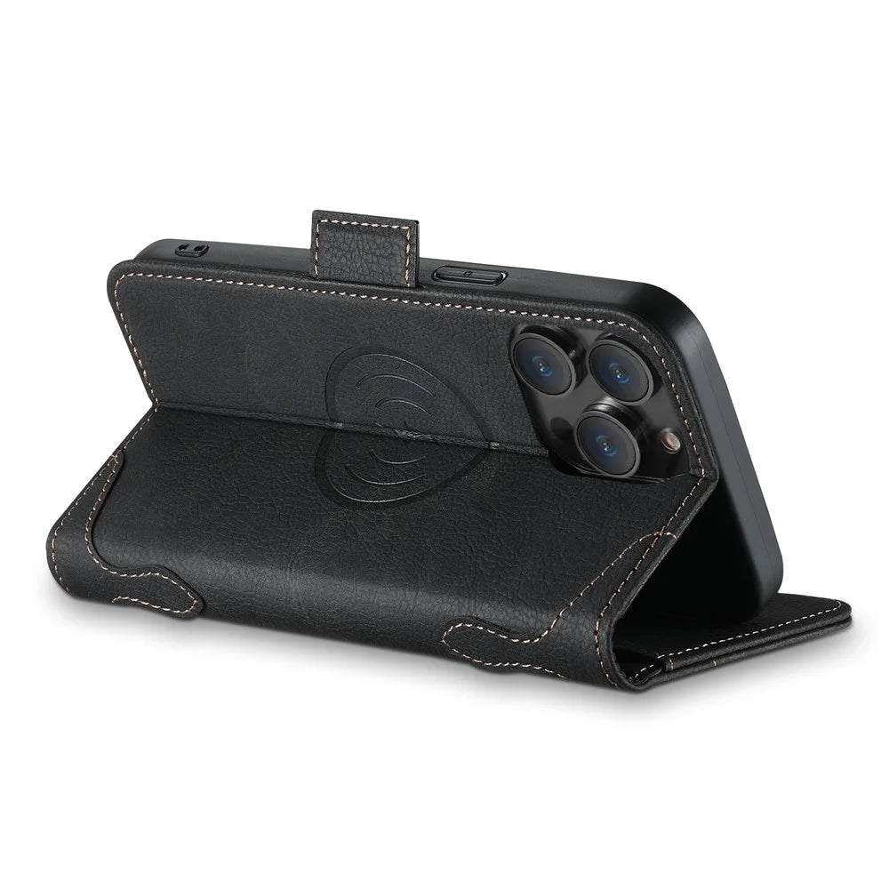 SUTENI J07 For iPhone 13 Pro 6.1 inch Case Litchi Texture PU Leather Protective Cover Compatible with MagSafe - Black - 3