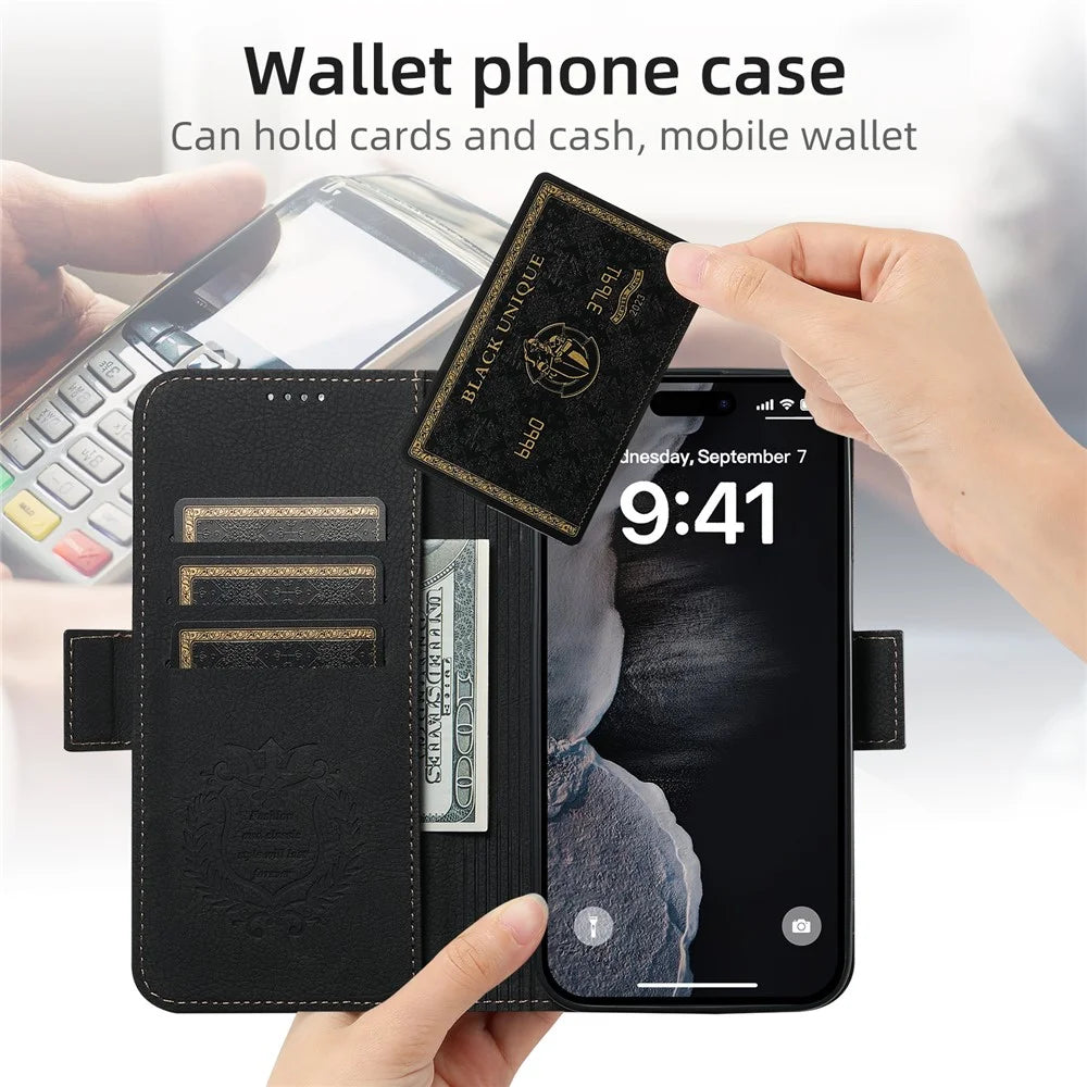 SUTENI J07 For iPhone 13 Pro 6.1 inch Case Litchi Texture PU Leather Protective Cover Compatible with MagSafe - Black - 5