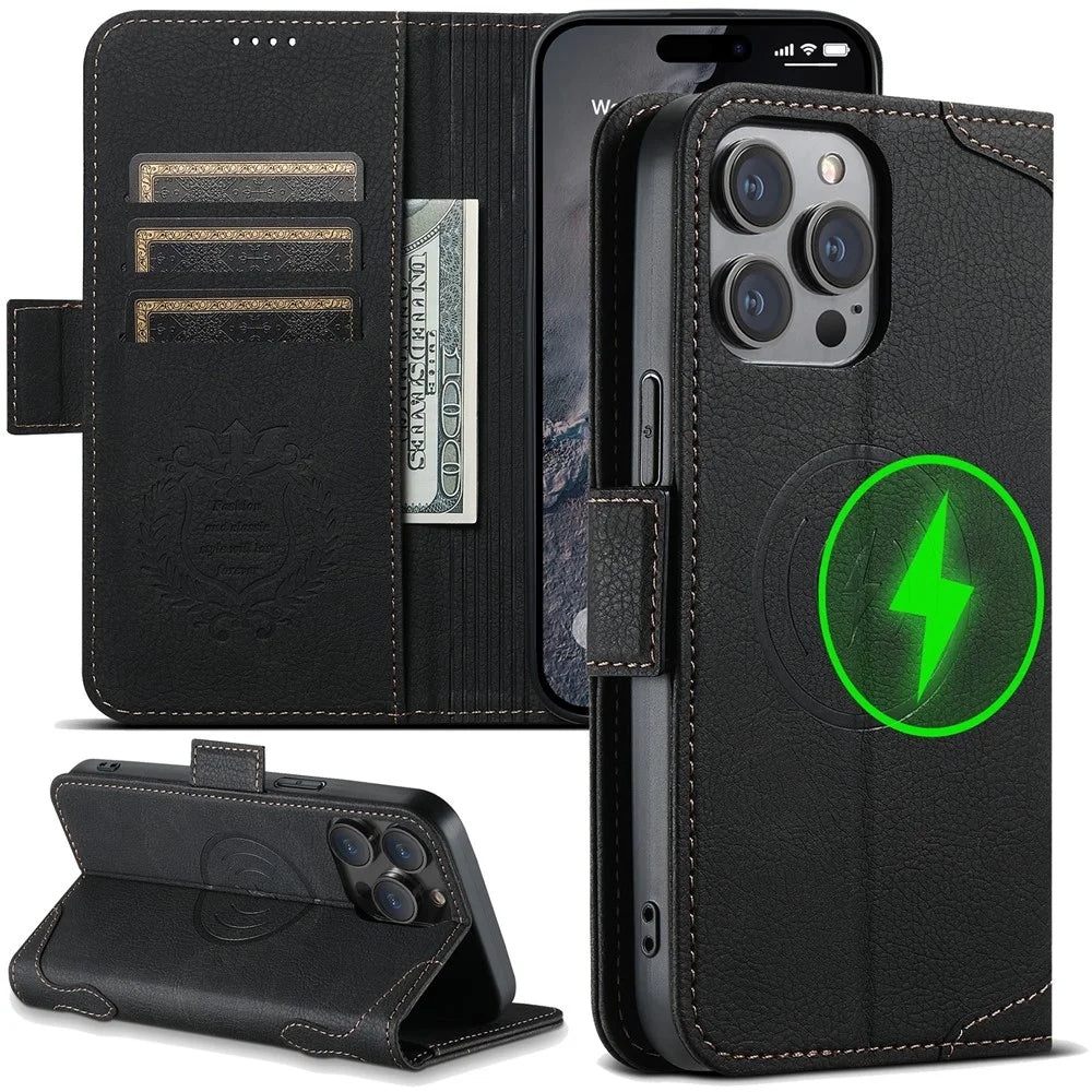 SUTENI J07 For iPhone 13 Pro 6.1 inch Case Litchi Texture PU Leather Protective Cover Compatible with MagSafe - Black - 7