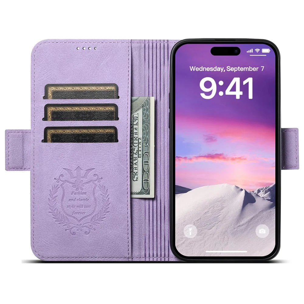 SUTENI J07 For iPhone 14 Pro Max Leather Case Scratch-resistant Litchi Texture Cover Compatible with MagSafe - Purple - 2