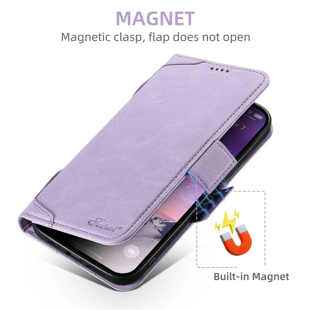 SUTENI J07 For iPhone 14 Pro Max Leather Case Scratch-resistant Litchi Texture Cover Compatible with MagSafe - Purple - 4