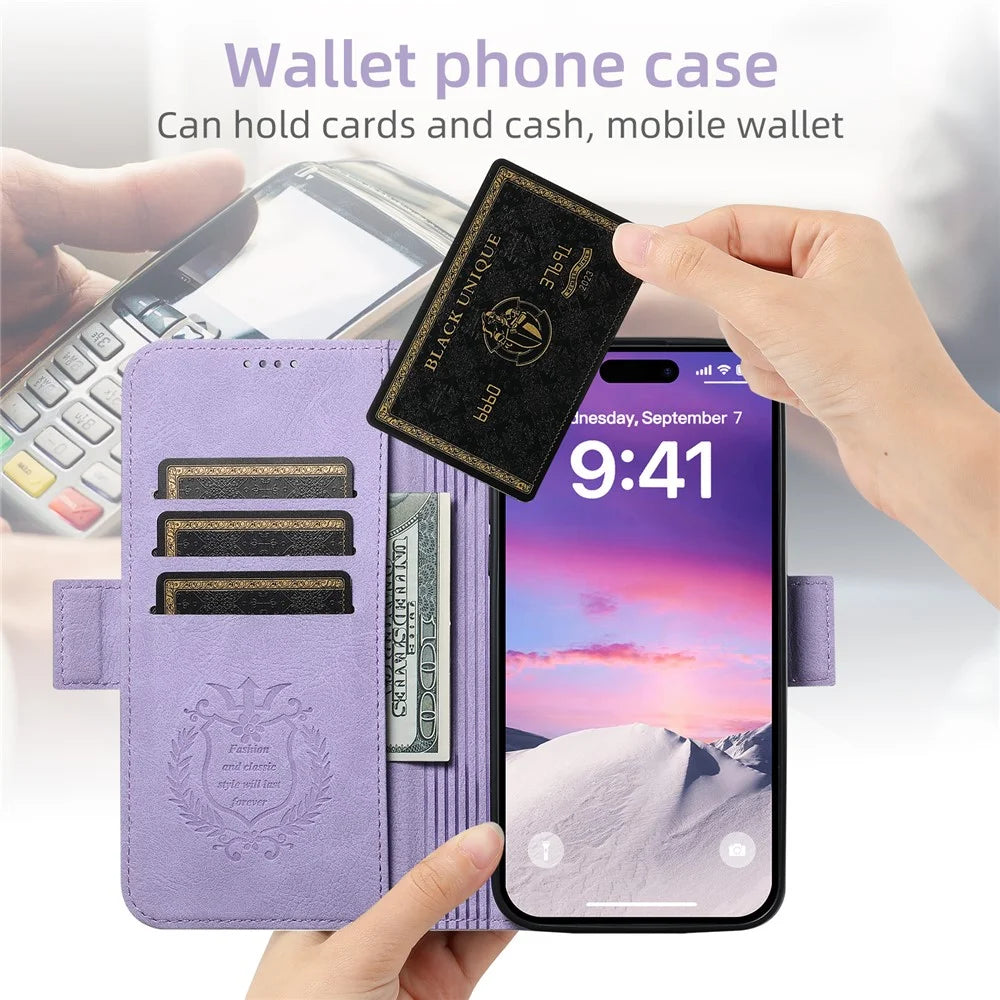 SUTENI J07 For iPhone 14 Pro Max Leather Case Scratch-resistant Litchi Texture Cover Compatible with MagSafe - Purple - 5