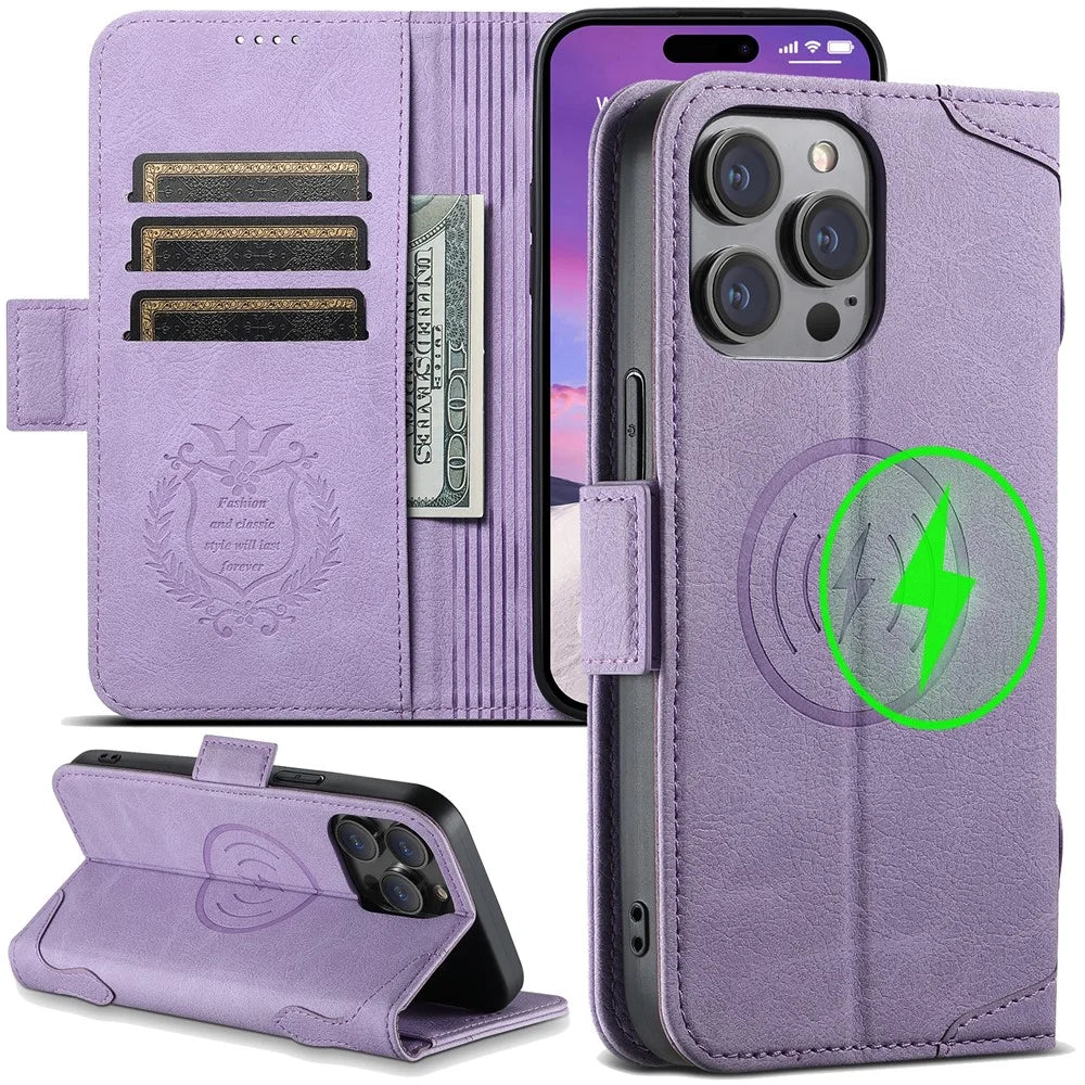 SUTENI J07 For iPhone 14 Pro Max Leather Case Scratch-resistant Litchi Texture Cover Compatible with MagSafe - Purple - 7