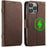 SUTENI J07 For iPhone 15 Pro Max Litchi Texture Case Wallet Stand Leather Phone Protector Compatible with MagSafe - Brown - 1