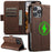 SUTENI J07 For iPhone 15 Pro Max Litchi Texture Case Wallet Stand Leather Phone Protector Compatible with MagSafe - Brown - 7