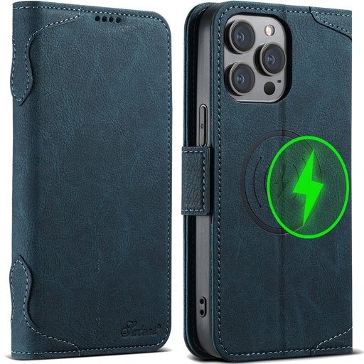 SUTENI J07 For iPhone 13 Pro Max 6.7 inch Leather Case Compatible with MagSafe Card Slots Phone Protector - Blue - 1