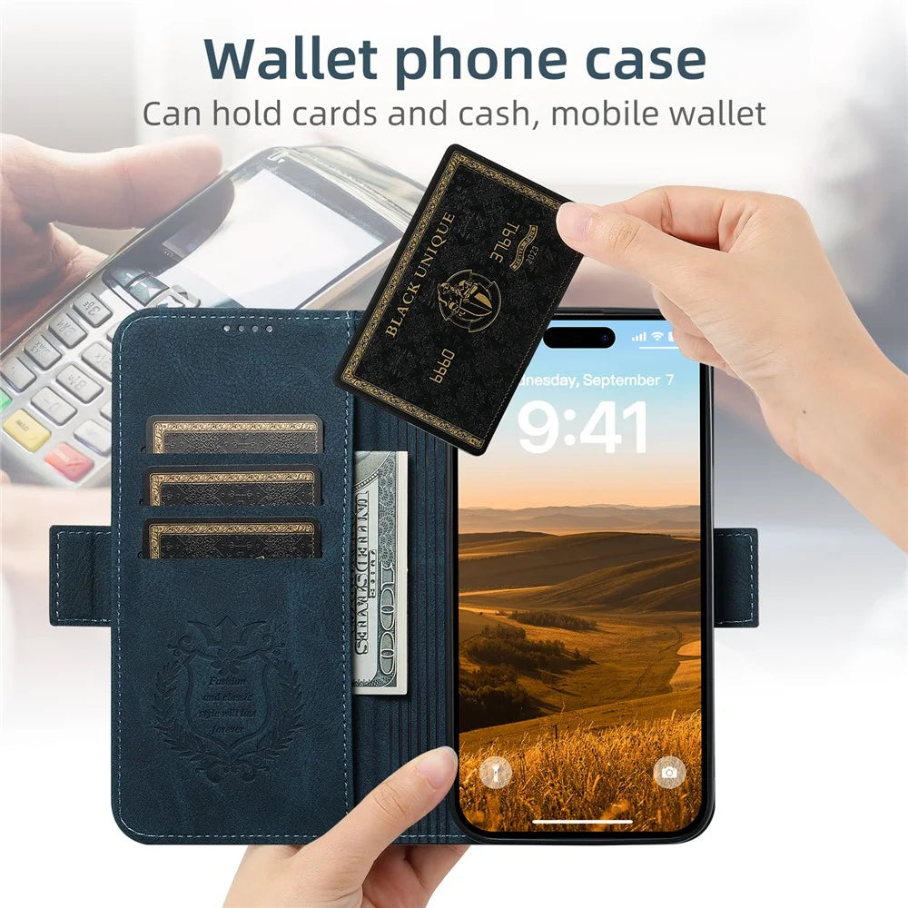 SUTENI J07 For iPhone 13 Pro Max 6.7 inch Leather Case Compatible with MagSafe Card Slots Phone Protector - Blue - 5