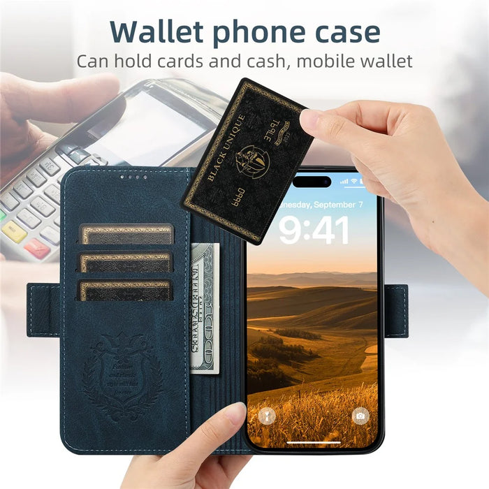 SUTENI J07 For iPhone 13 Pro Max 6.7 inch Leather Case Compatible with MagSafe Card Slots Phone Protector - Blue - 5