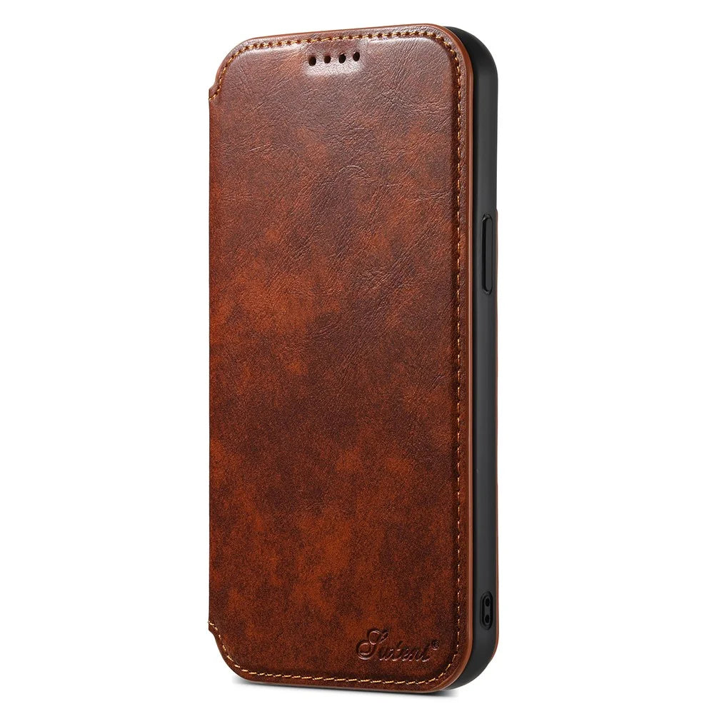 SUTENI J05 For iPhone 15 Plus Case Stand Wallet Leather Dustproof Phone Cover Compatible with MagSafe - Khaki - 5