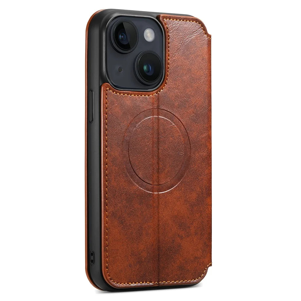 SUTENI J05 For iPhone 15 Plus Case Stand Wallet Leather Dustproof Phone Cover Compatible with MagSafe - Khaki - 6
