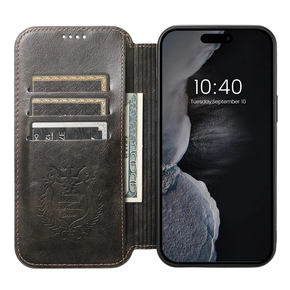 SUTENI J05 For iPhone 15 Pro Max Magnetic Case Stand Wallet Leather Phone Cover Compatible with MagSafe - Black - 2