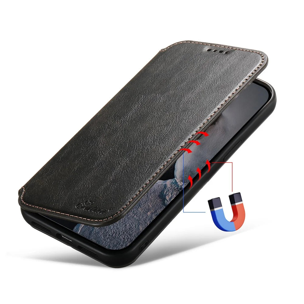 SUTENI J05 For iPhone 15 Pro Max Magnetic Case Stand Wallet Leather Phone Cover Compatible with MagSafe - Black - 4