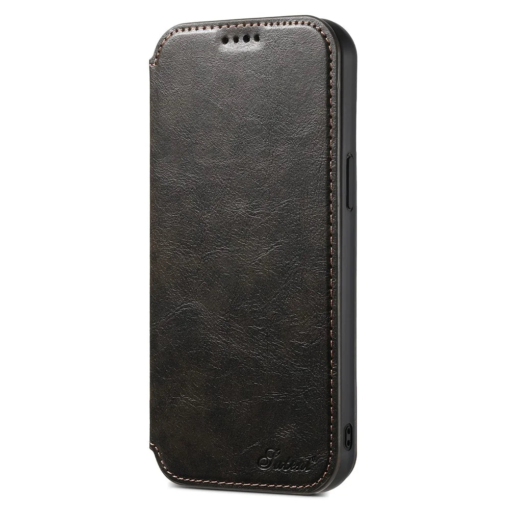 SUTENI J05 For iPhone 15 Pro Max Magnetic Case Stand Wallet Leather Phone Cover Compatible with MagSafe - Black - 5