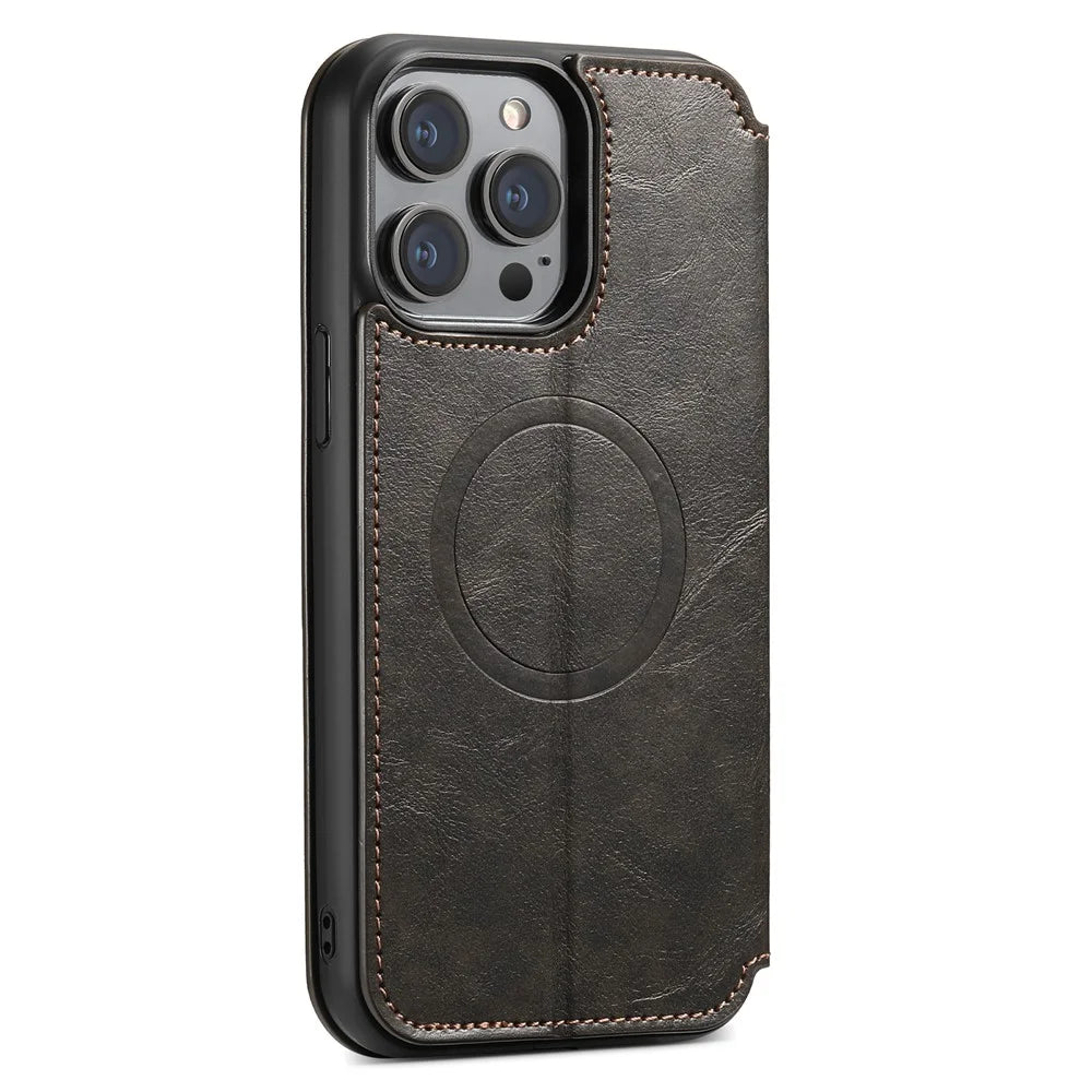 SUTENI J05 For iPhone 15 Pro Max Magnetic Case Stand Wallet Leather Phone Cover Compatible with MagSafe - Black - 6