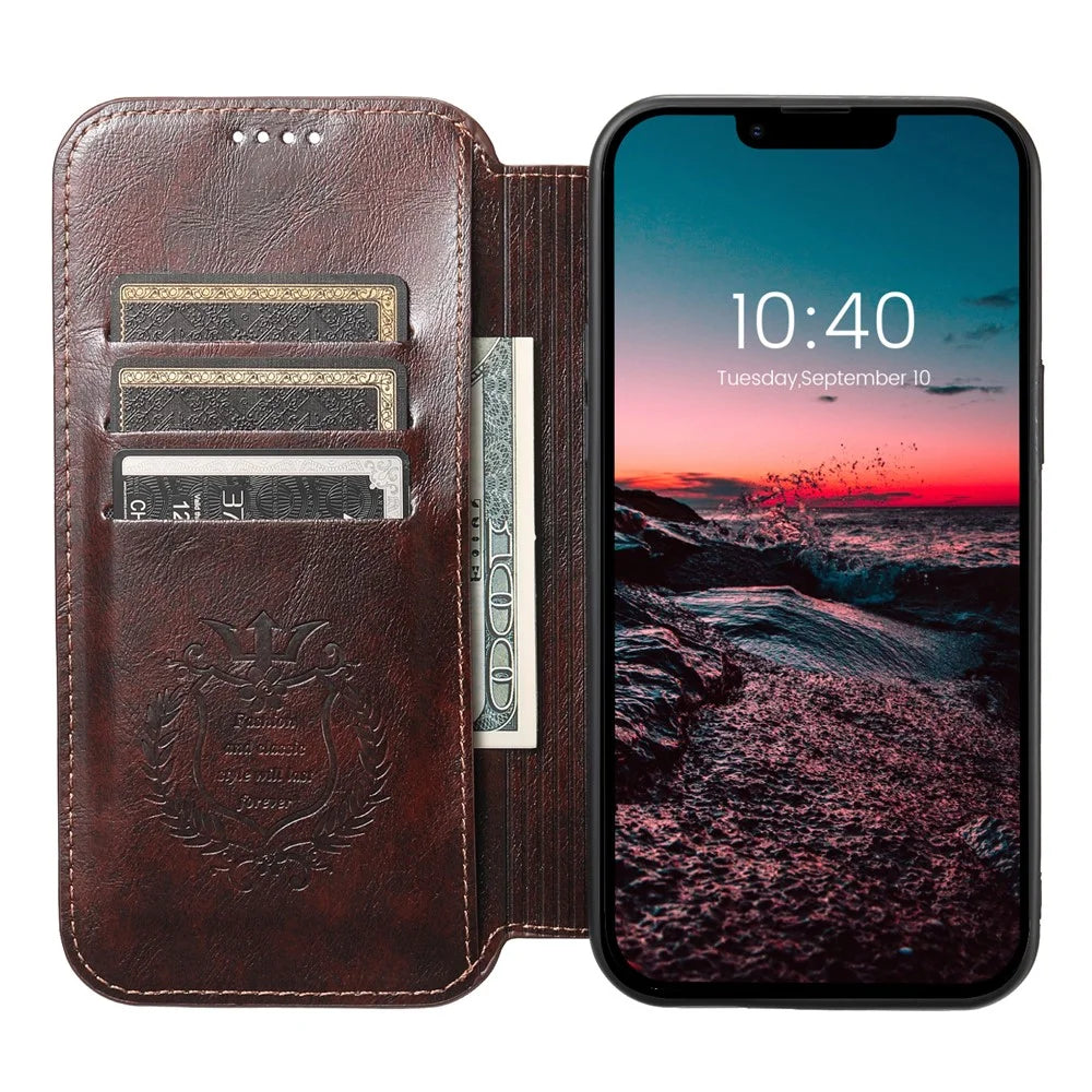 SUTENI J05 For iPhone 15 Case Compatible with MagSafe Anti-scratch Leather Card Slots Phone Cover - Brown - 2