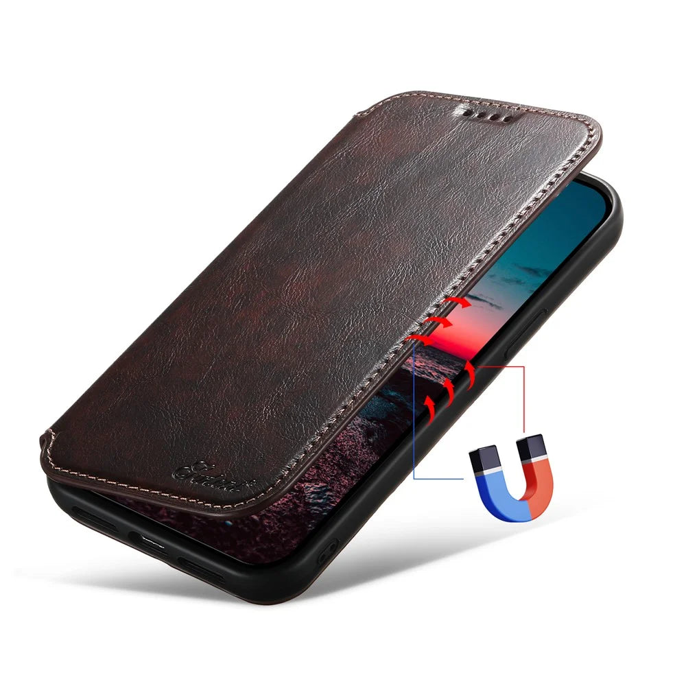 SUTENI J05 For iPhone 15 Case Compatible with MagSafe Anti-scratch Leather Card Slots Phone Cover - Brown - 4