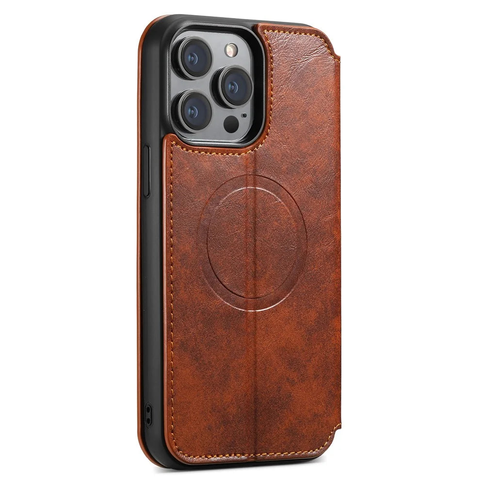 SUTENI J05 For iPhone 15 Pro Cell Phone Case Anti-drop Leather Stand Cover Compatible with MagSafe - Khaki - 6