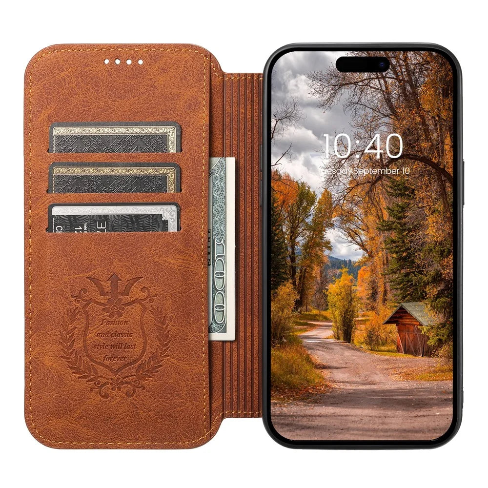 SUTENI J06 For iPhone 15 Pro Case Magnetic Auto-closing Wallet Stand Phone Cover Compatible with MagSafe - Khaki - 2