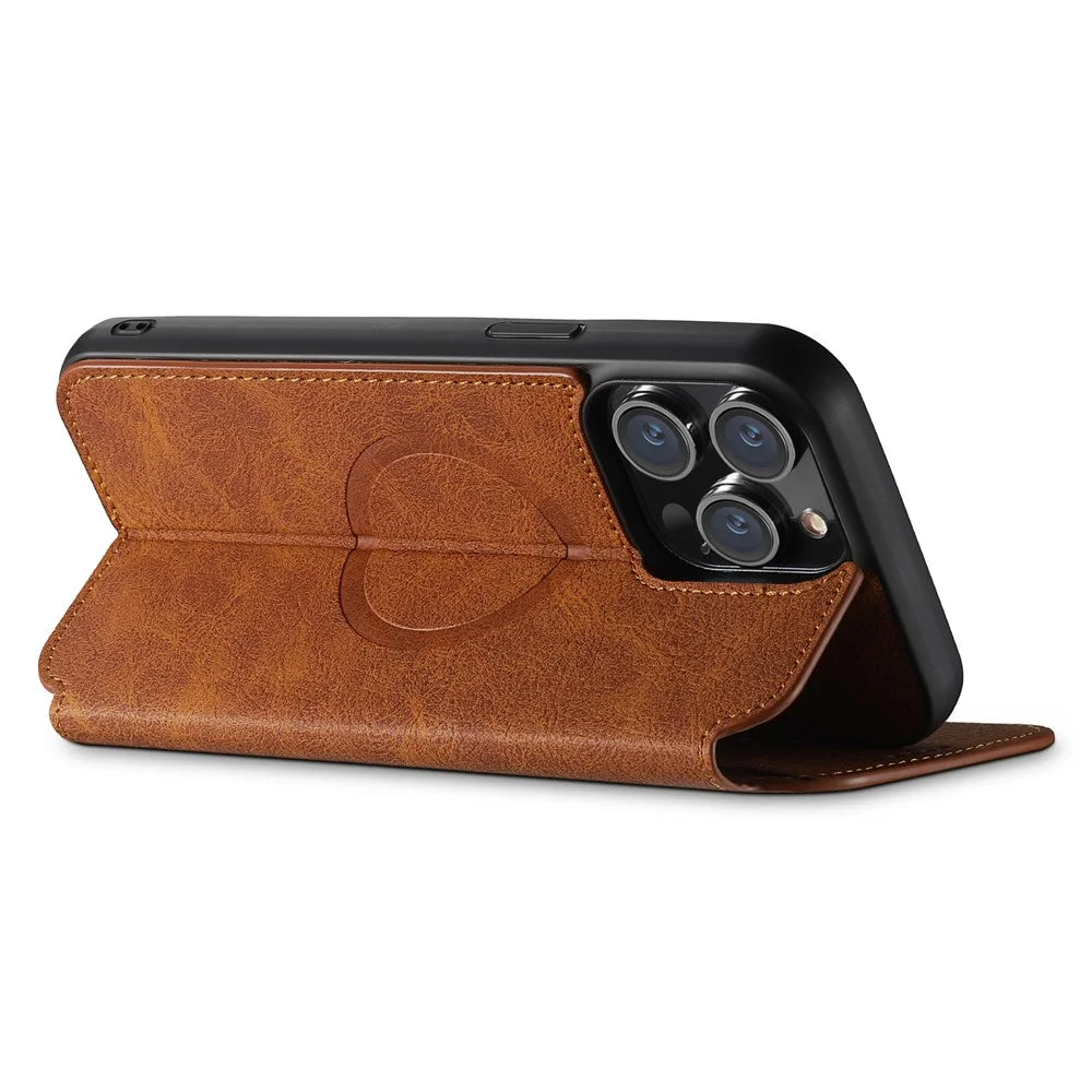 SUTENI J06 For iPhone 15 Pro Case Magnetic Auto-closing Wallet Stand Phone Cover Compatible with MagSafe - Khaki - 3