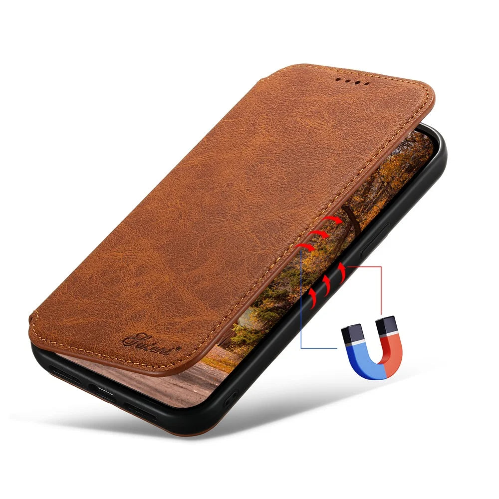SUTENI J06 For iPhone 15 Pro Case Magnetic Auto-closing Wallet Stand Phone Cover Compatible with MagSafe - Khaki - 4