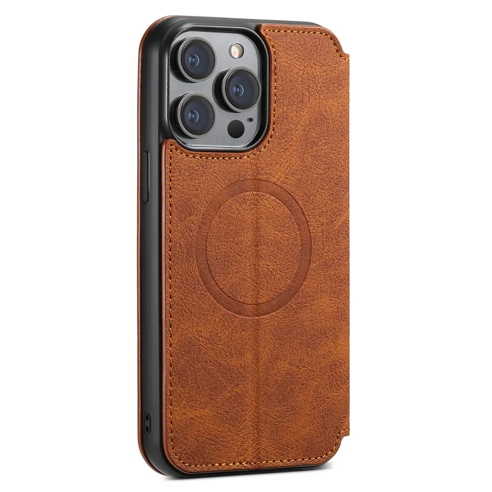SUTENI J06 For iPhone 15 Pro Case Magnetic Auto-closing Wallet Stand Phone Cover Compatible with MagSafe - Khaki - 6