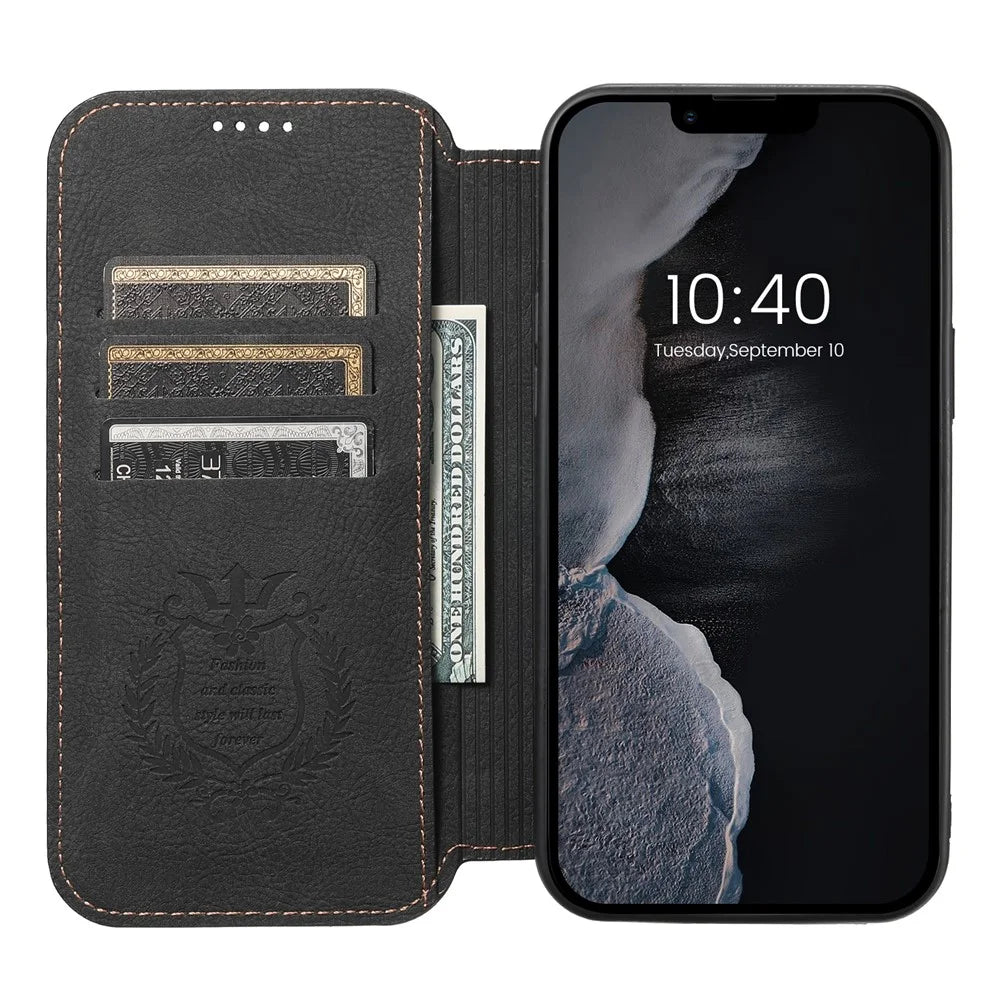 SUTENI J06 For iPhone 15 Magnetic Phone Case Wallet Stand Leather Cover Compatible with MagSafe - Black - 2