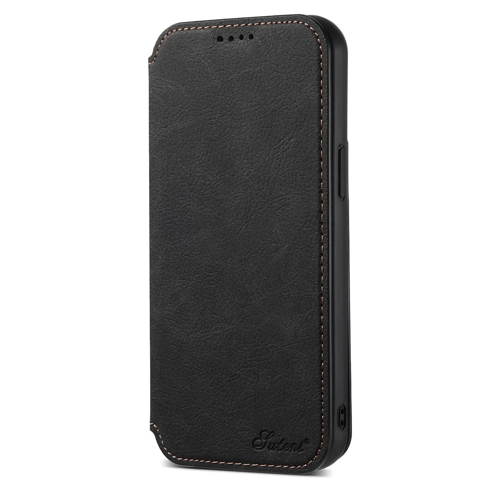 SUTENI J06 For iPhone 15 Magnetic Phone Case Wallet Stand Leather Cover Compatible with MagSafe - Black - 5