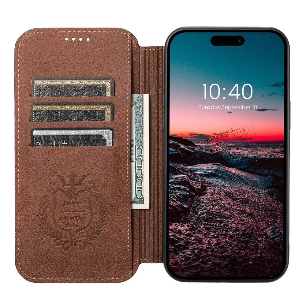 SUTENI J06 For iPhone 15 Pro Max Case Litchi Texture Leather Wallet Phone Shell Compatible with MagSafe - Brown - 2