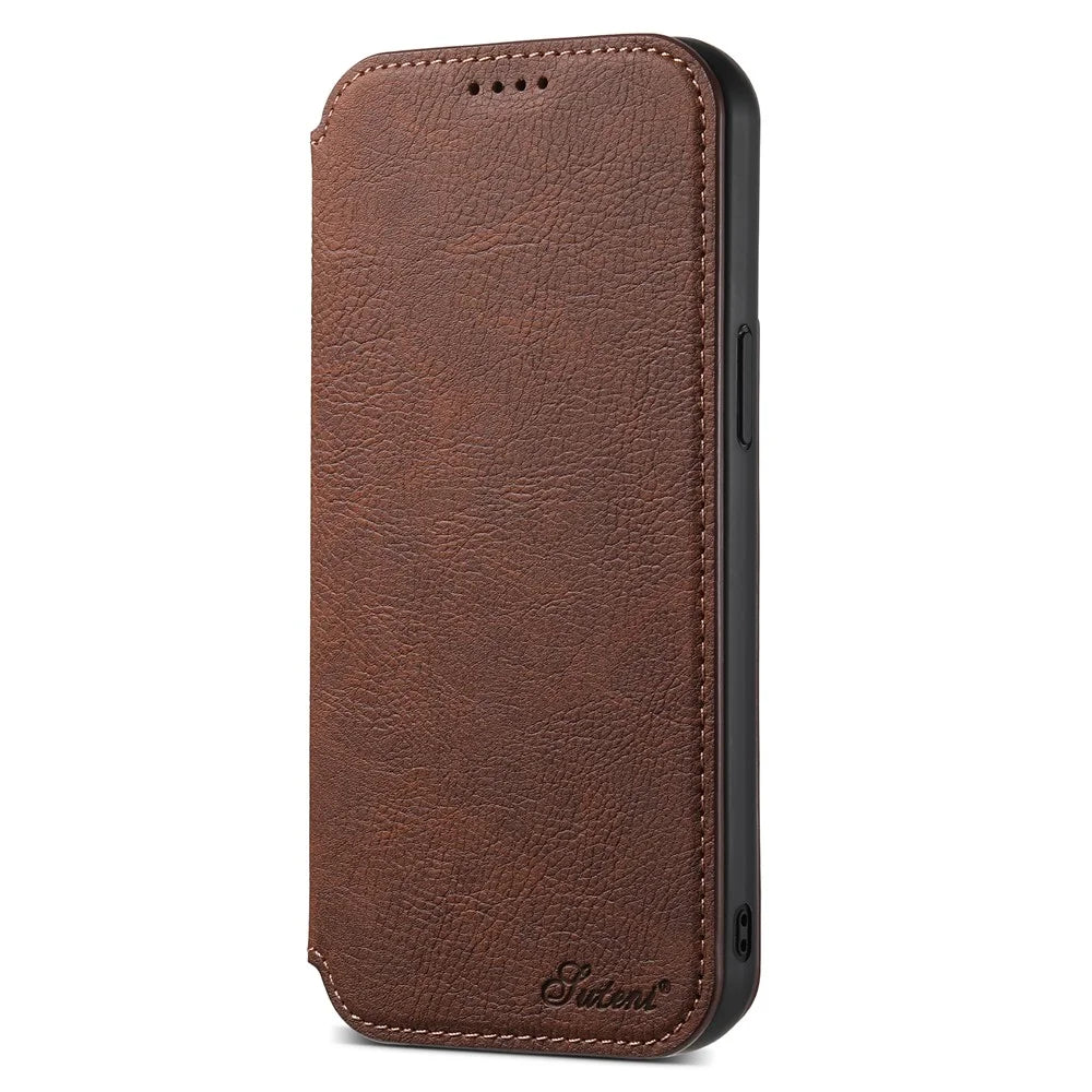SUTENI J06 For iPhone 15 Pro Max Case Litchi Texture Leather Wallet Phone Shell Compatible with MagSafe - Brown - 5