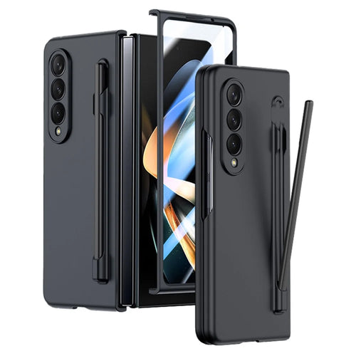 For Samsung Galaxy Z Fold4 5G Phone Case PC Protective Cover with Tempered Glass Film / Stylus Pen - Black - 1